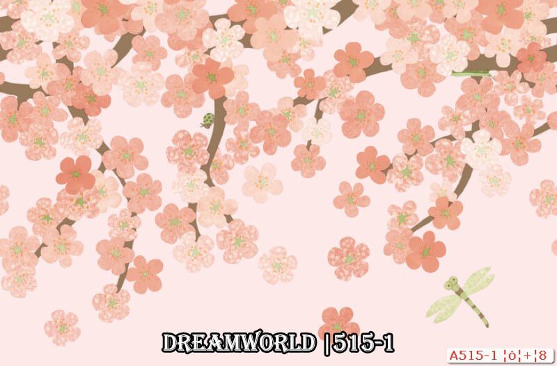 Giấy dán tường có hình ảnh cây hoa đào được tán trên bề mặt.